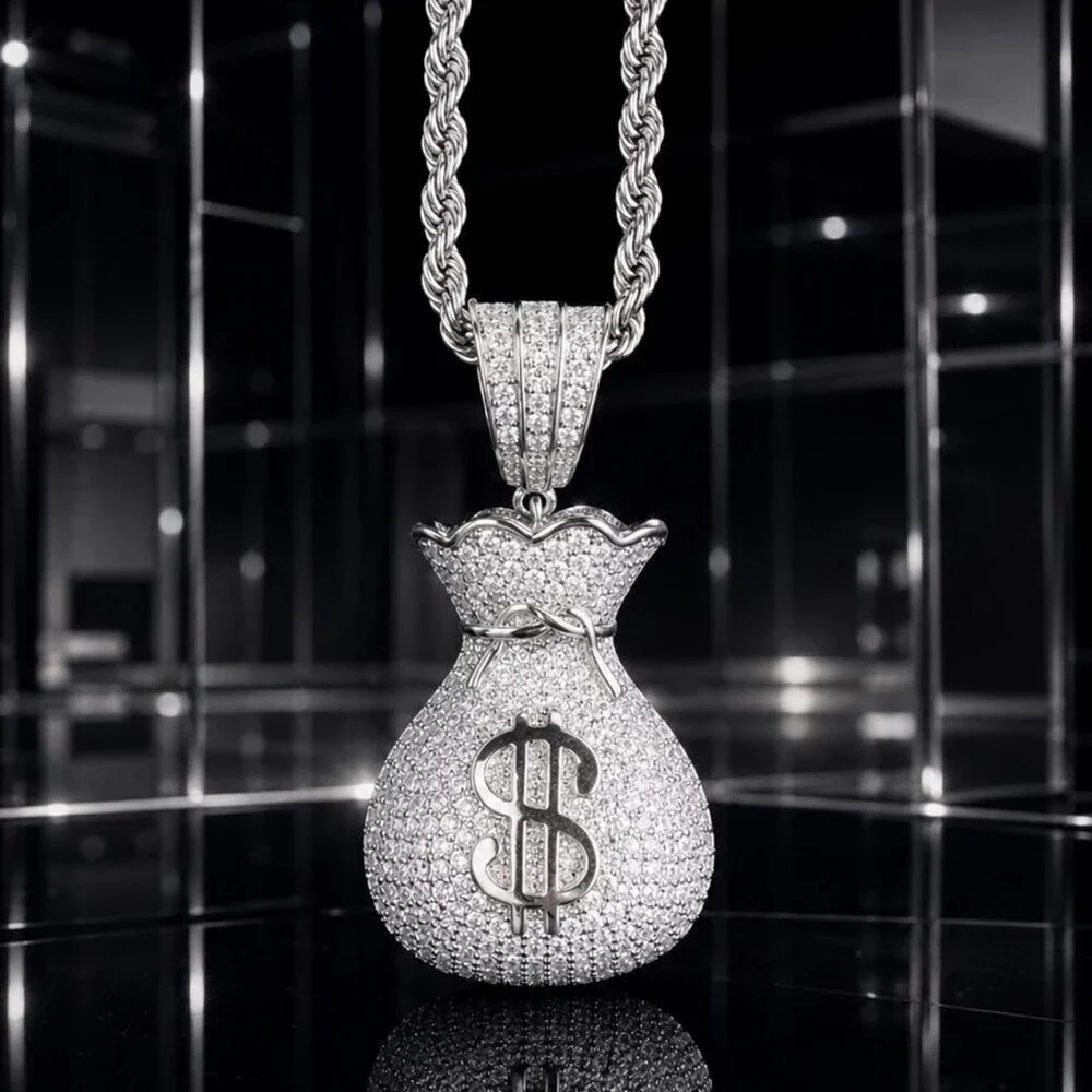 Money Bag Pendant Necklace With rope chain 24inch
